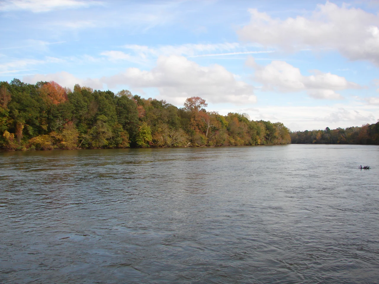 Catawba River in the fall at River Park in Rock Hill, South Carolina
