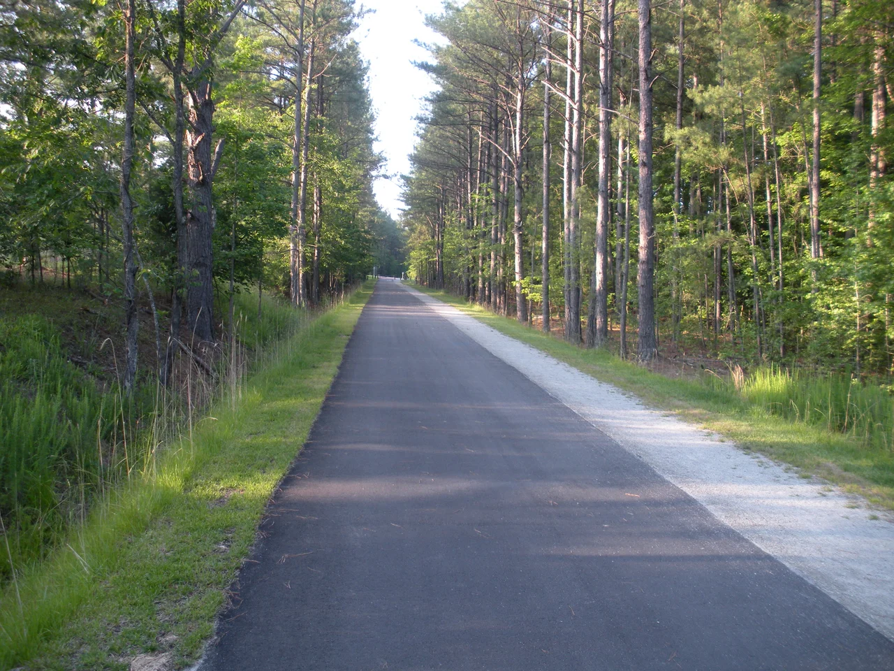 A typical section of the American Tobacco Trail in Chatham County, NC. The section was improved to asphalt and granite screenings in 2009.