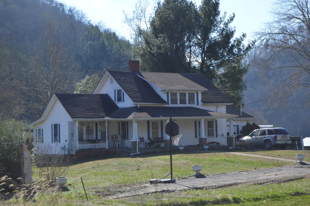 Front and eastern side of the A. P. and Sara Carter House, located on the A.P. Carter Highway at Maces Spring in Scott County, Virginia, United States.  Home to country music pioneers A. P. Carter and Sara Carter, it is listed on the National Register of Historic Places.