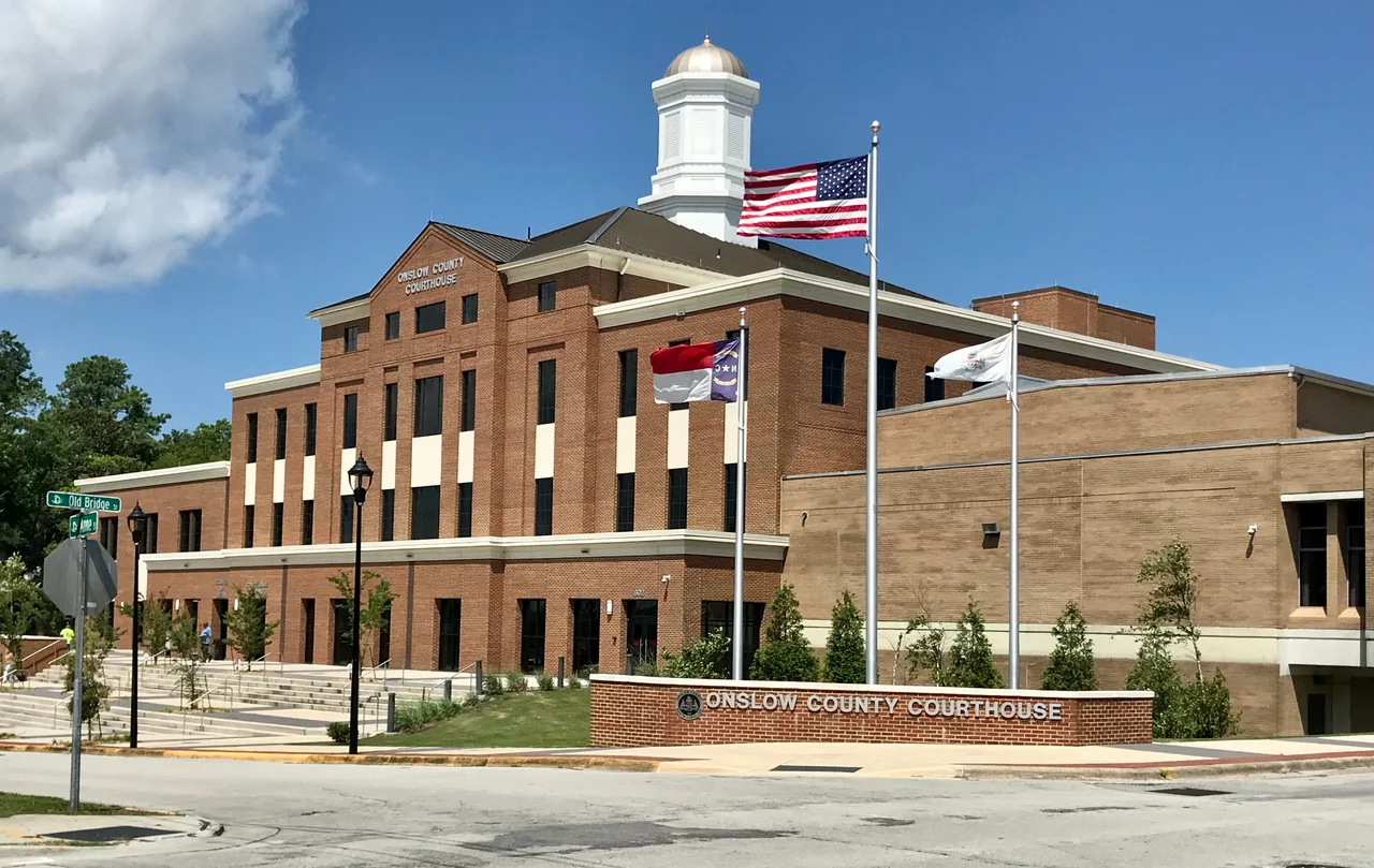 Onslow County Courthouse, viewed from intersection of Old Bridge Street and Anne Street in Jacksonville, NC