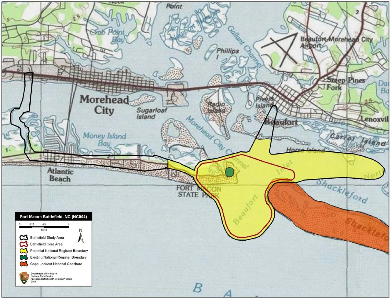 North Carolina coast in the vicinity of Fort Macon, showing its relation to Carolina City, Morehead City, and Beaufort.