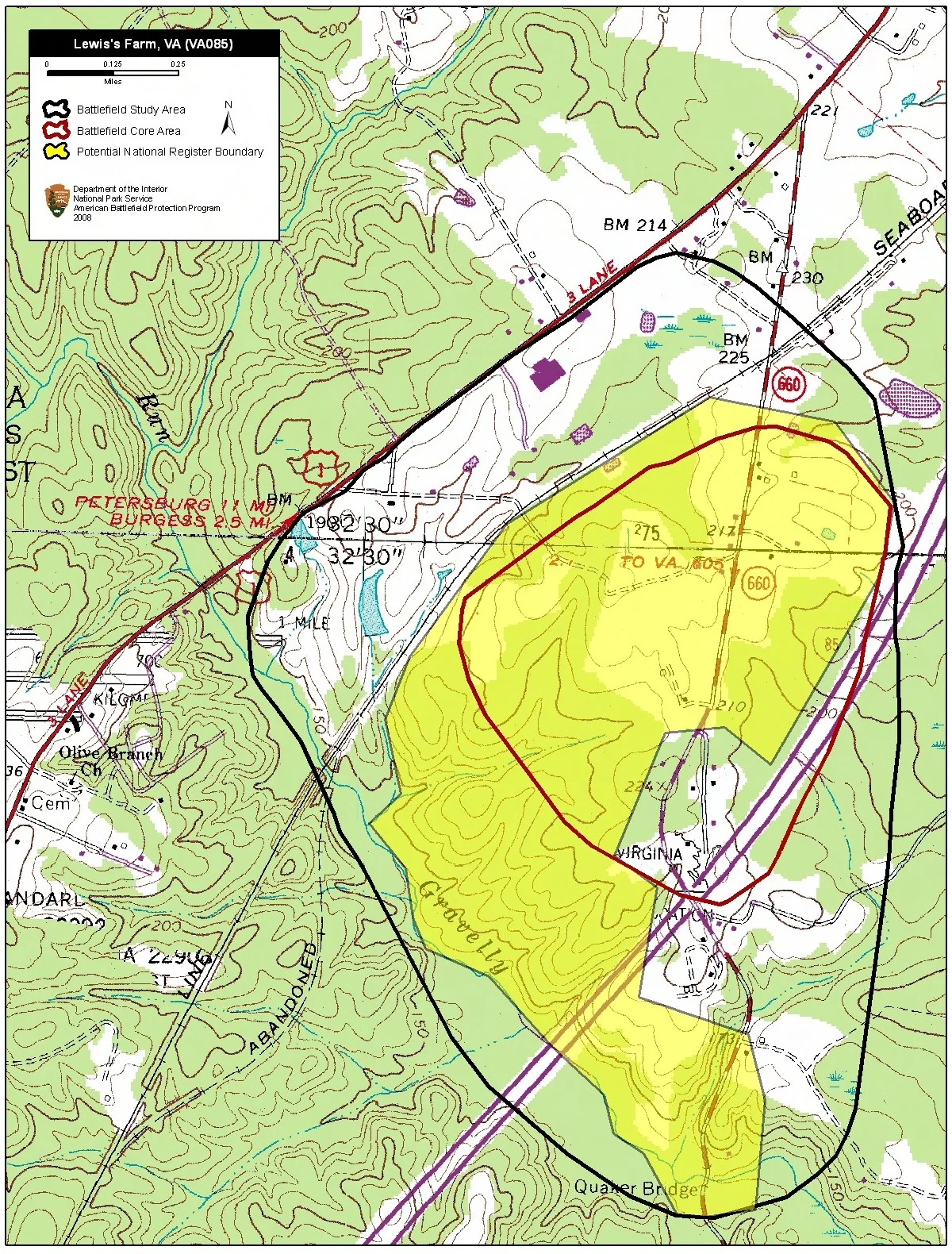 Map of battlefield core and study areas.