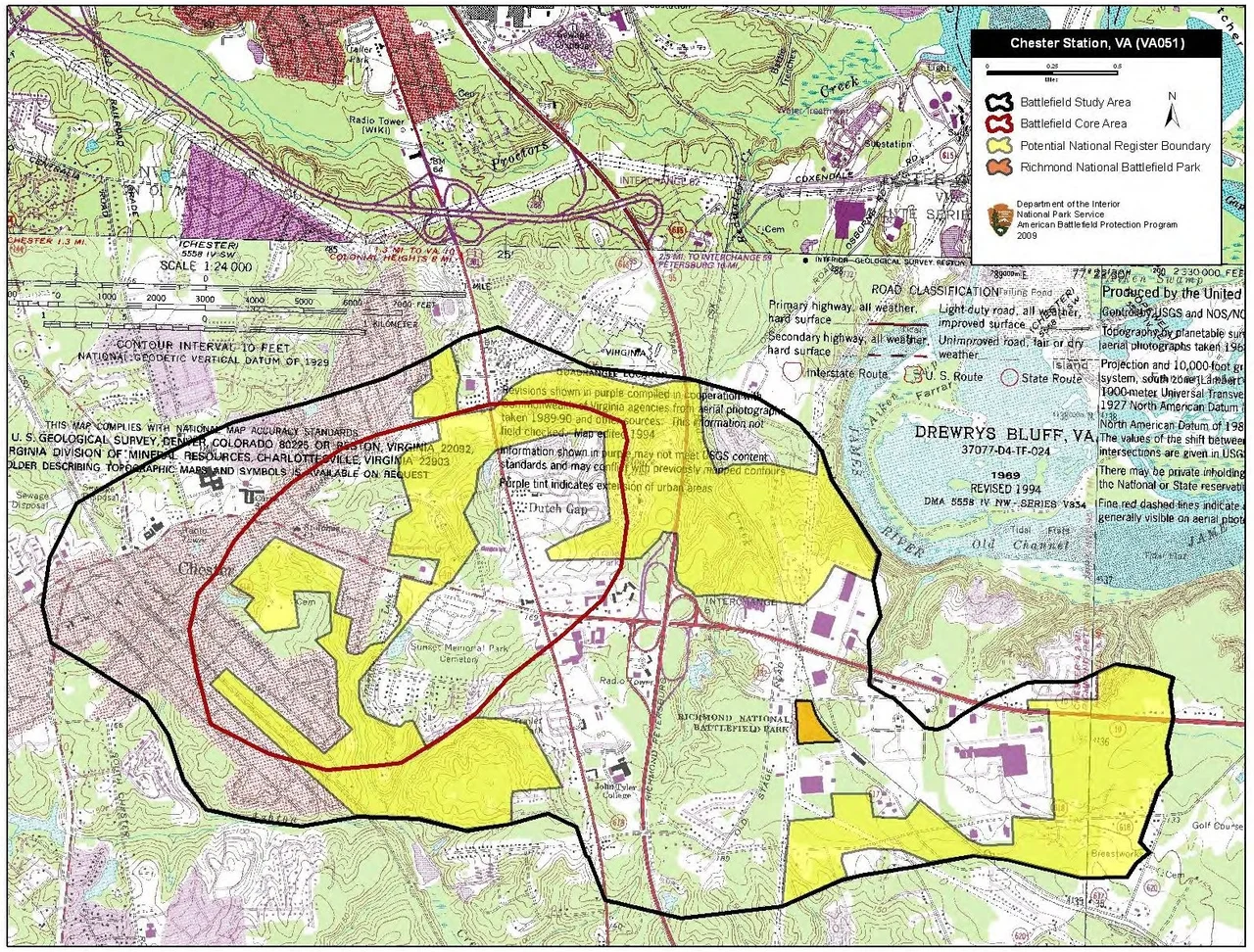 Map of battlefield core and study areas.