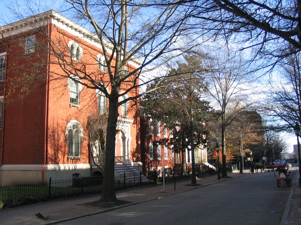 View East, down 1000 block E. Clay Street, in the neighborhood of Court End, Richmond, Virginia.