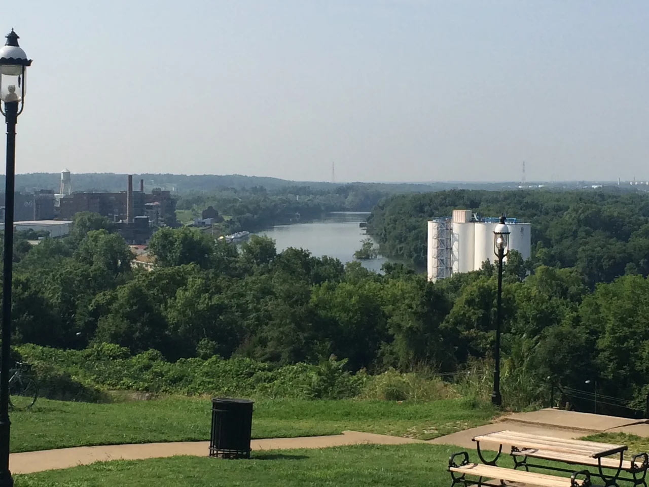 A bend in the James River as seen from Libby Hill Park in Richmond, Virginia.  This view is said to mirror a view in Richmond upon Thames, near London in the United Kingdom.