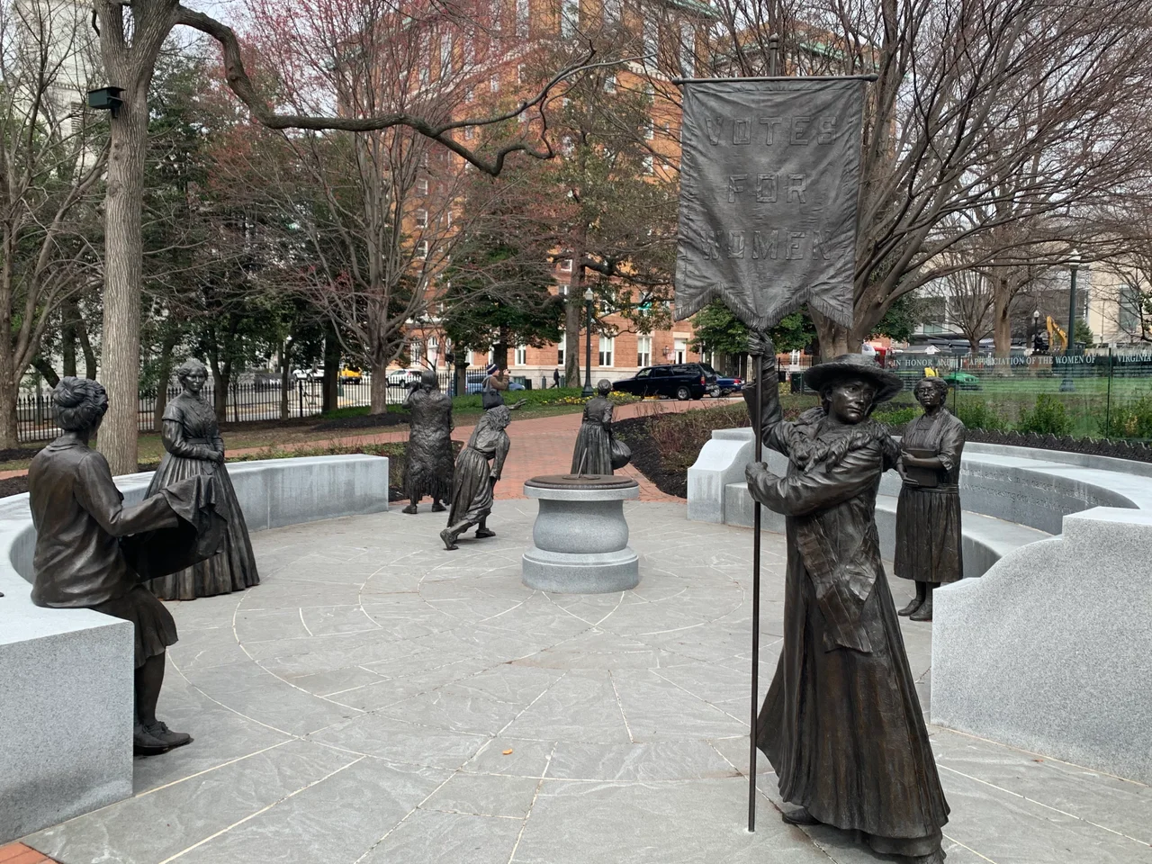Photo of the Virginia Women's Monument, showing all the statues present in February 2020.