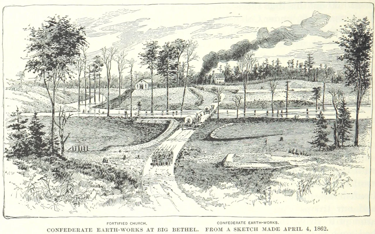 Confederate positions prepared before the Battle of Big Bethel. From a sketch made April 4, 1862.