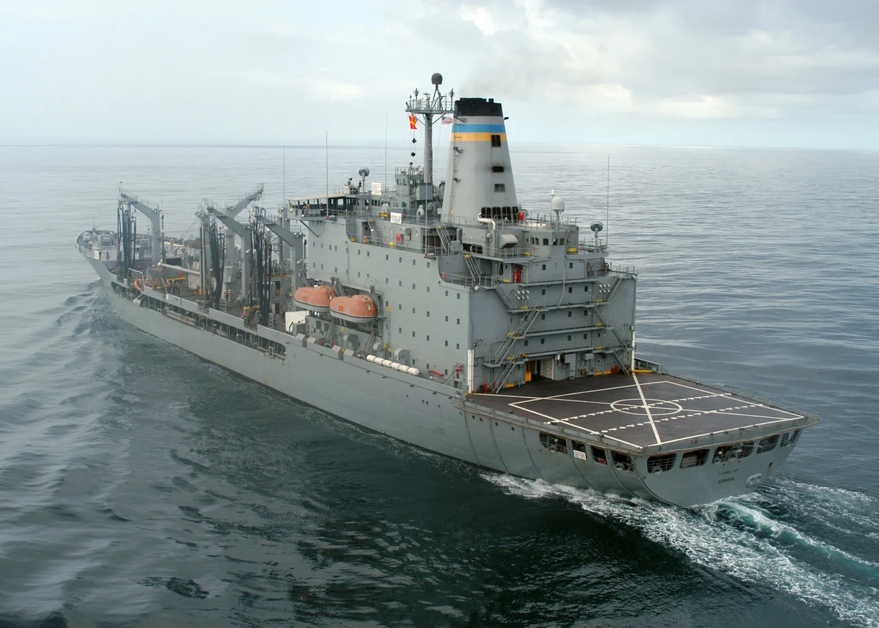 Atlantic Ocean (Aug. 13, 2003) — The Military Sealift Command, oiler USNS Kanawha (T-AO-196) pulls alongside USS Theodore Roosevelt (CVN-71) for a Replenishment at Sea.