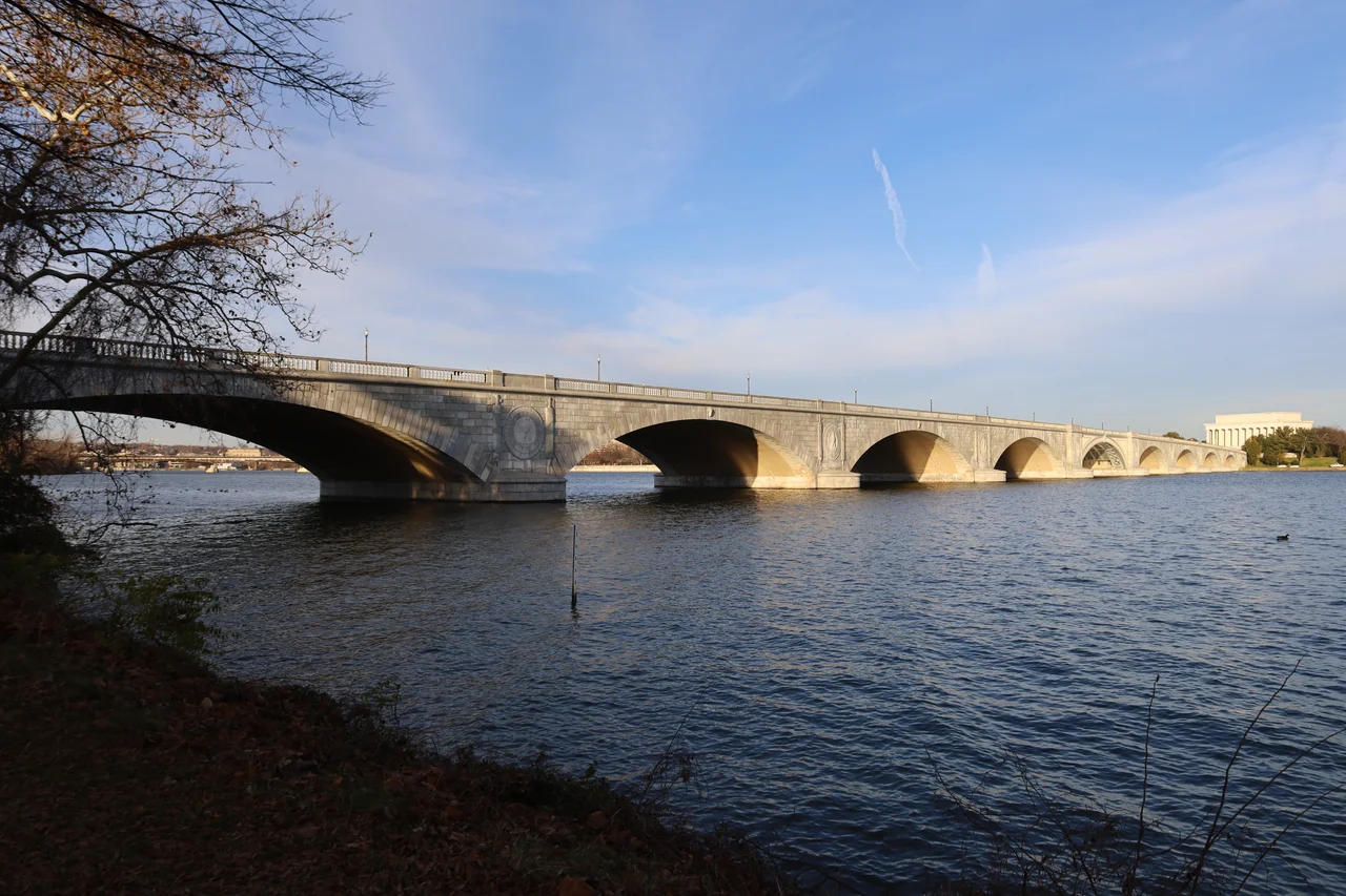 Standing by the Lincoln Memorial looking across the Potomac towards Arlington Cemetery. That is Robert E. Lee's former house (the Custis-Lee Mansion) on the hill