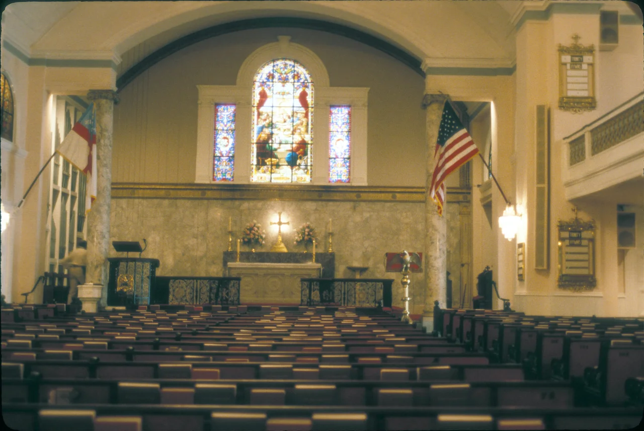 BUILT IN 1815 AND ATTENDED BY EVERY PRESIDENT SINCE AT LEAST ONCE; OVERALL VIEW OF THE INTERIOR