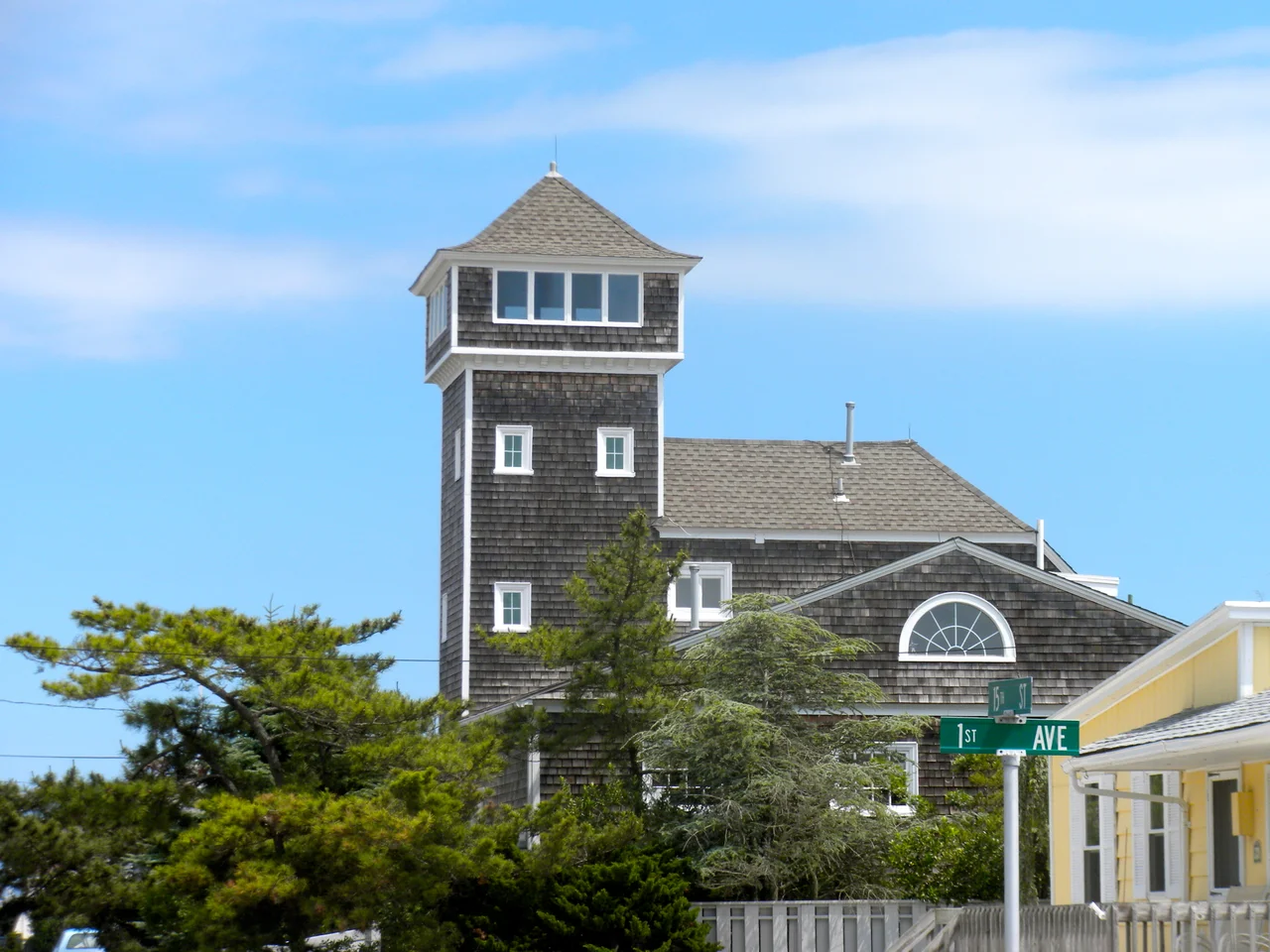 Avalon Life Saving Station on the NRHP since March 2, 1979. At 76 W. 15th St. in Avalon, New Jersey.  "Life saving" means saving sailors from shipwreck in the 1800s.  Now in the middle of luxury apartments and condos on a fashionable beach neighborhood.  Compare to the next station south at Stone Harbor.