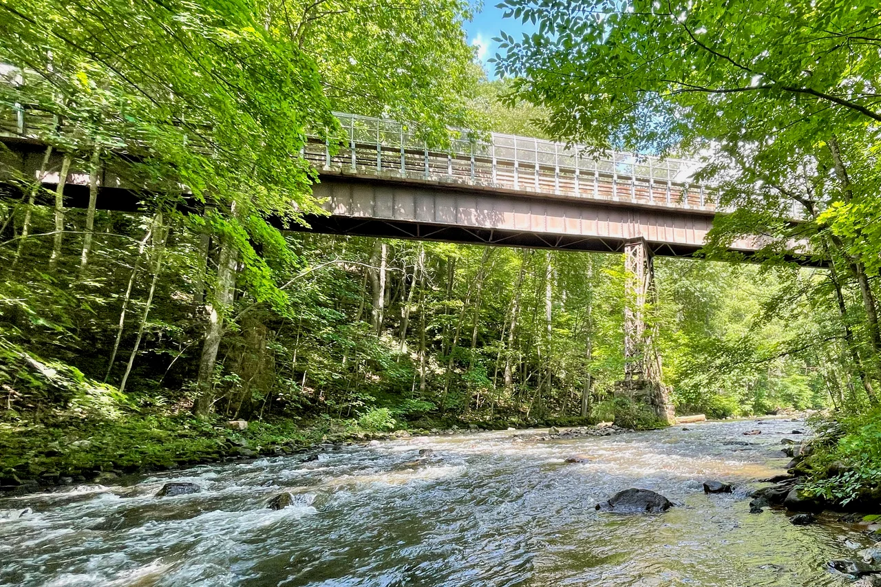 The Ken Lockwood Gorge Bridge crossing the South Branch Raritan River in Ken Lockwood Gorge in Lebanon Township, New Jersey.