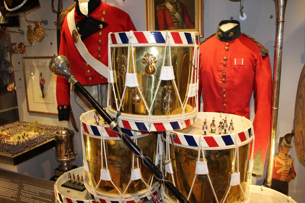 side-drums of the 34e Régiment d'Infanterie displayed at Cumbria's Museum of Military Life, Carlisle Castle