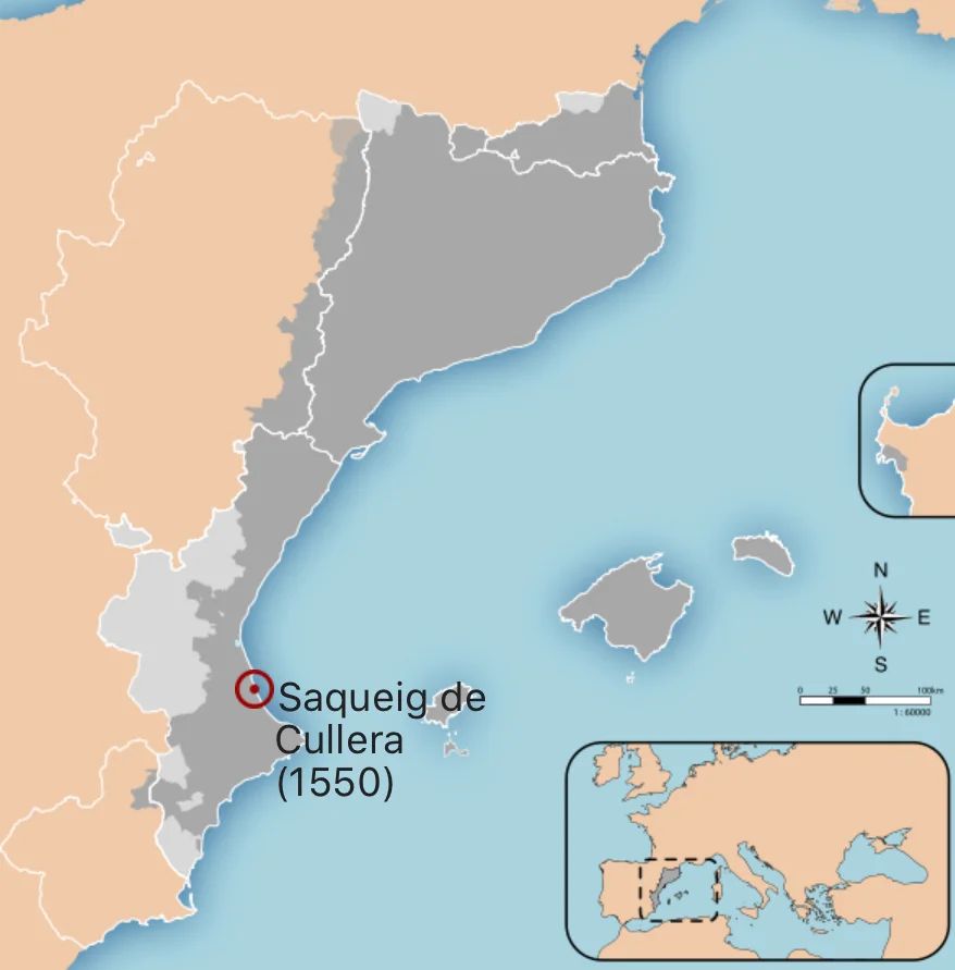 Location of the sacking of Cullera that occurred in 1550.