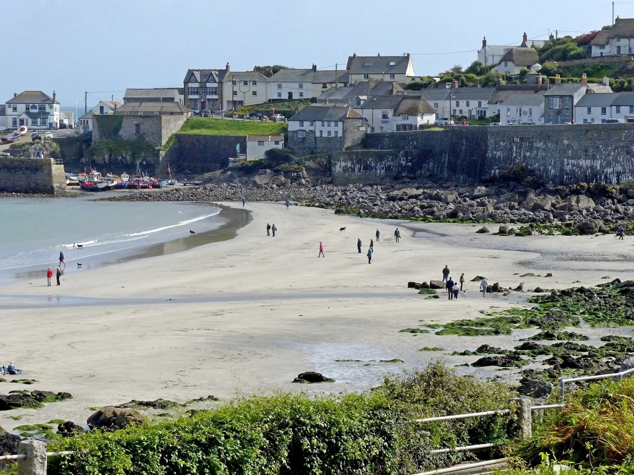Coverack in Cornwall, England, looking towards the harbour. Coverack is on the Lizard peninsula.