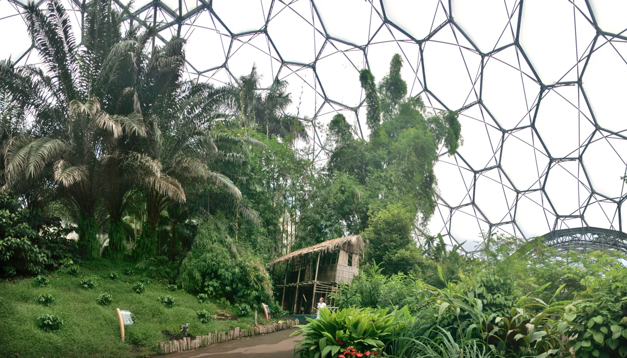 The Eden Project established in 2000 in Cornwall, England. A modern botanical garden exploring the theme of sustainability