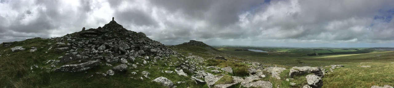 A view of two tors in Cornwall. Rough Tor is the larger of the two and on the right hand side of the image. Little Rough Tor is on the left, in the foreground.