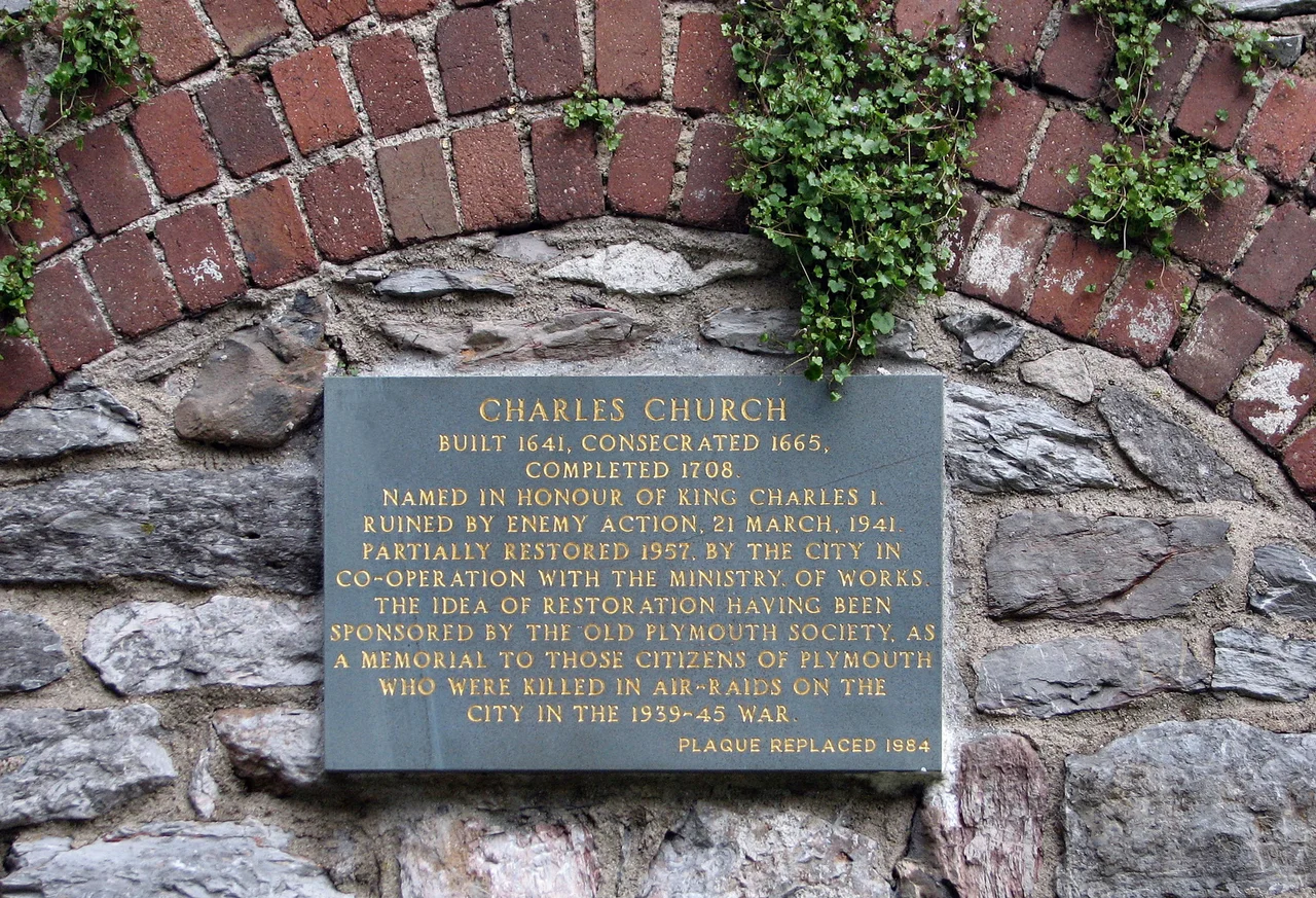 Commemorative plaque in Charles Church, Plymouth