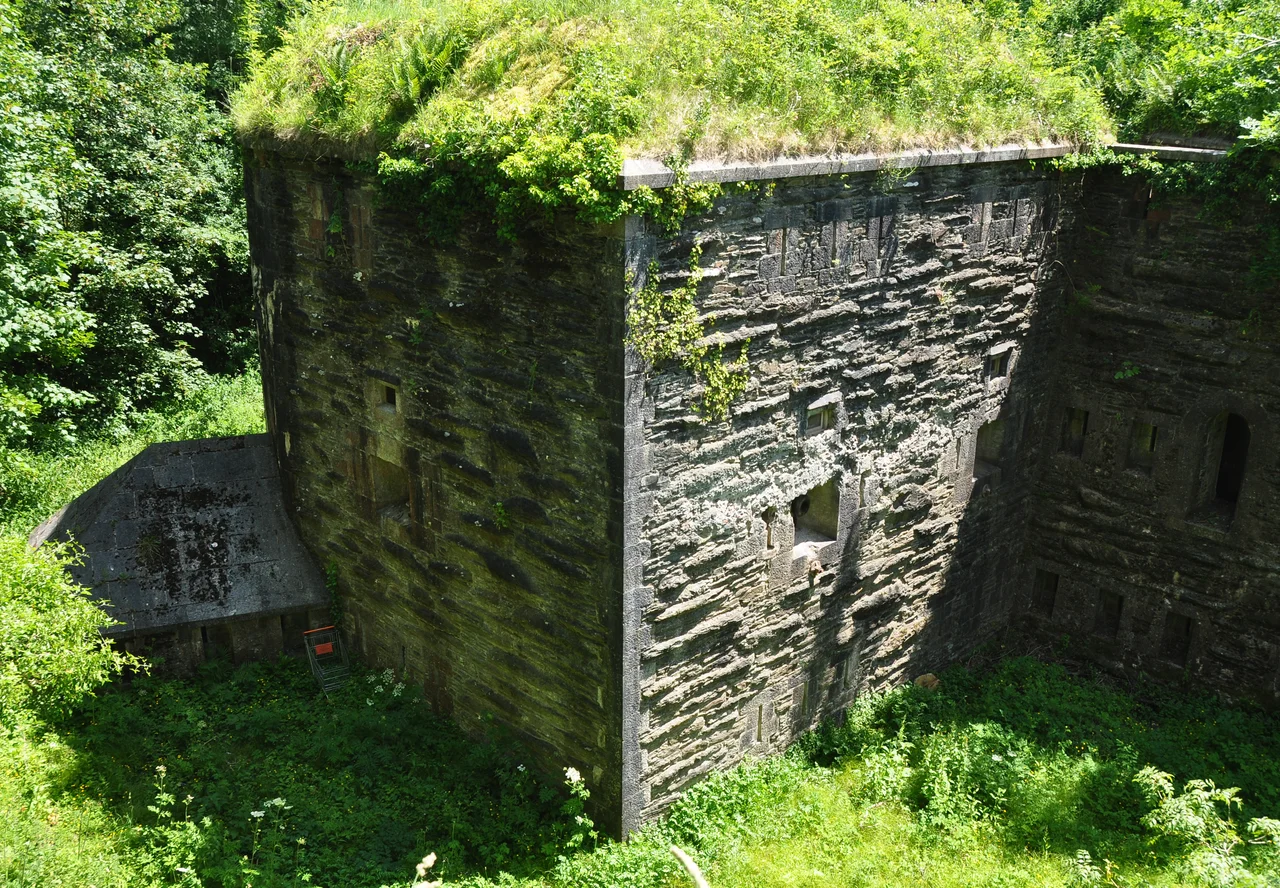 The double caponier at the north of Crownhil Fort, in the north of Plymouth, Devon