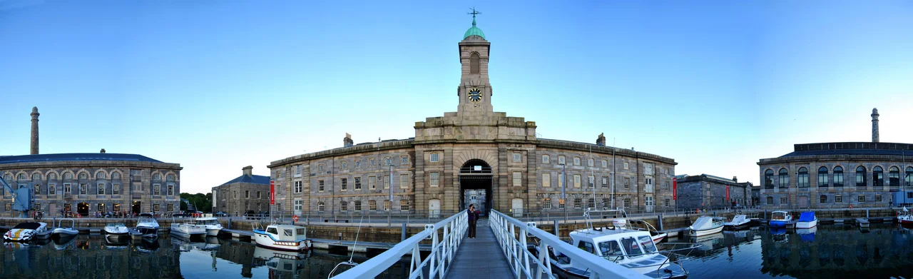 Panorama of the main dock in the Royal William Yard, Plymouth, UK.