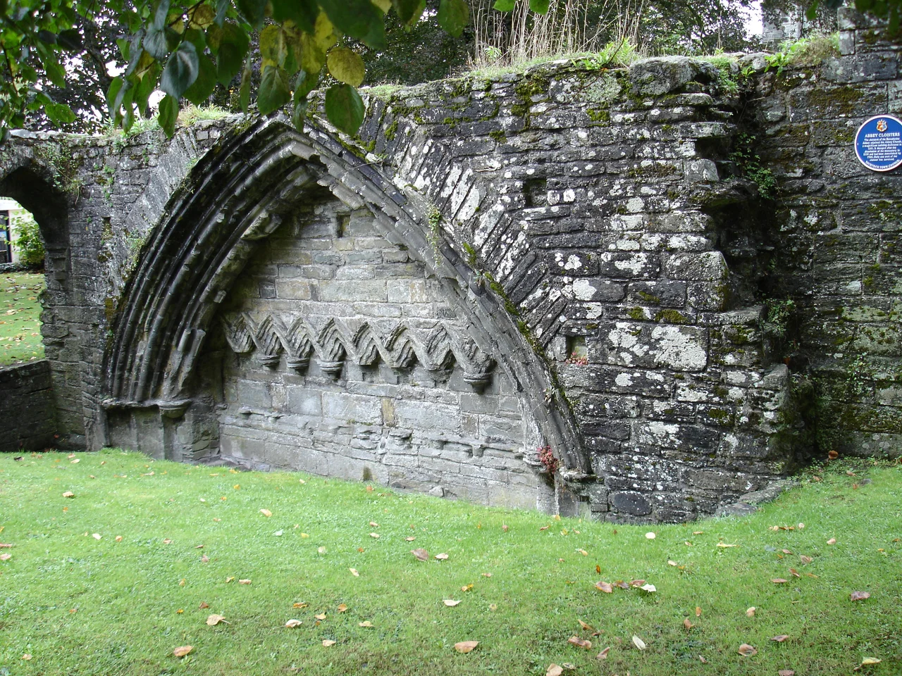 Ruin of the abbey cloister at Tavistock, Devon, England
