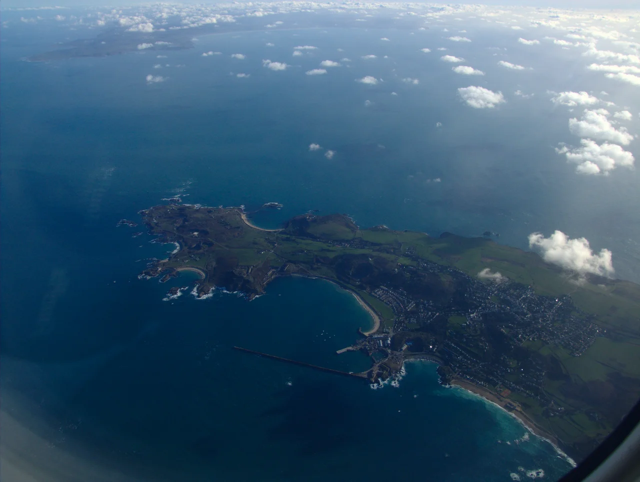 Alderney from the air. Notice how the town of St. Anne dominates much of the island.