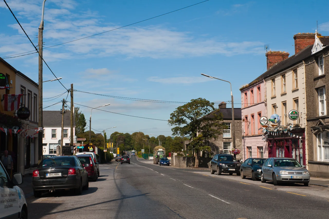 Main Street (N20) in Buttevant, close to the intersection with the R522, looking north.