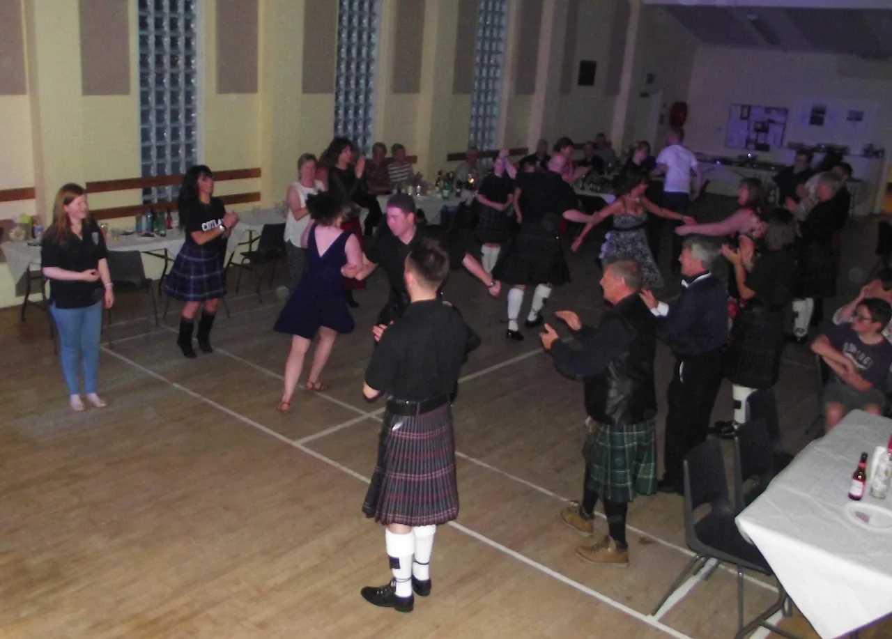 Dancing in full swing!!
BAND FUNDRAISING CEILIDH: despite competition from another wee musical event (Sir Rod Stewart's concert at Caledonian Stadium!) just across the Beauly Firth, the Northern Constabulary Community Pipe Band's Fundraising Ceilidh was a roaring success and a superb evening of conviviality and entertainment (plus a great buffet!!).
Great music from the Colin Donaldson Ceilidh Band …
and of course from our own pipers and drummers - 12 pipers and 6 drummers really had the place rocking.
I've heard the Band play the "STB" (Scotland The Brave / Wings / Flett from Flotta / 51st Highland Division) set literally HUNDREDS of times over the years - but tonight's performance was truly SOMETHING SPECIAL.
Highland Cathedral and Dark Island - by special request of Band Secretary for family members who had travelled from England to attend the ceilidh - were also particularly appreciated.
Sincere thanks to all who came along, or otherwise supported this event - and especially to the Band members and their families who did all the work to organise the event. Truly MORE THAN JUST A BAND!
When are we having another one like tonight???
