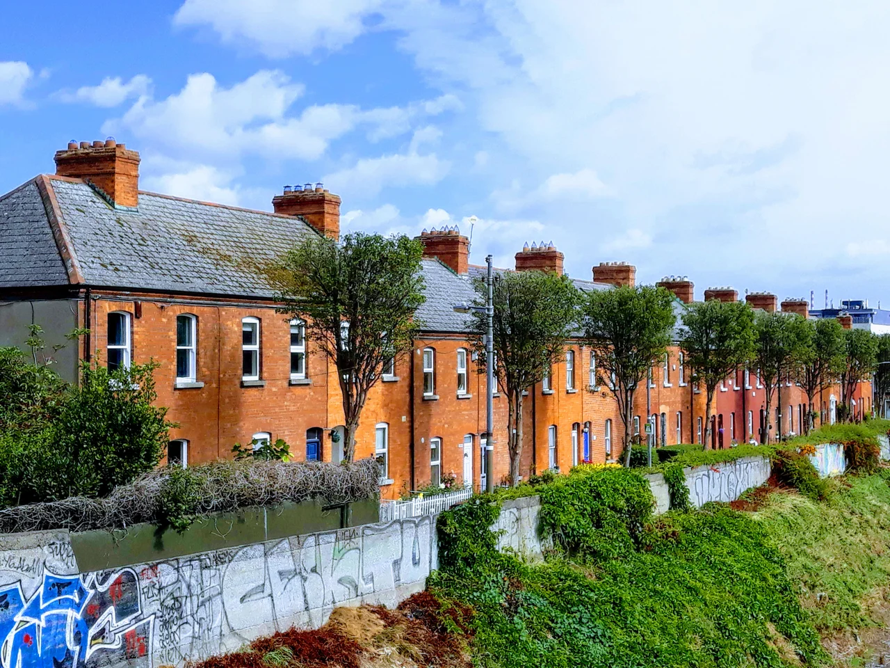 Ballybough begins at The Clarke Bridge and in this photo is over looking Clonmore Terrace to the right and Croke Park Stadium to the left