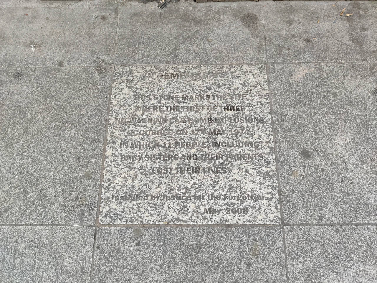 Memorial to Dublin and Monaghan bombings in Parnell St, Dublin Ireland.