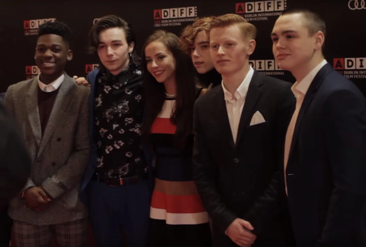 Cast of the 2016 film Sing Street at the Audi Dublin International Film Festival. Left to right: Percy Chamburuka, Mark McKenna, Kelly Thornton, Ben Carolan, Karl Rice, Conor Hamilton.