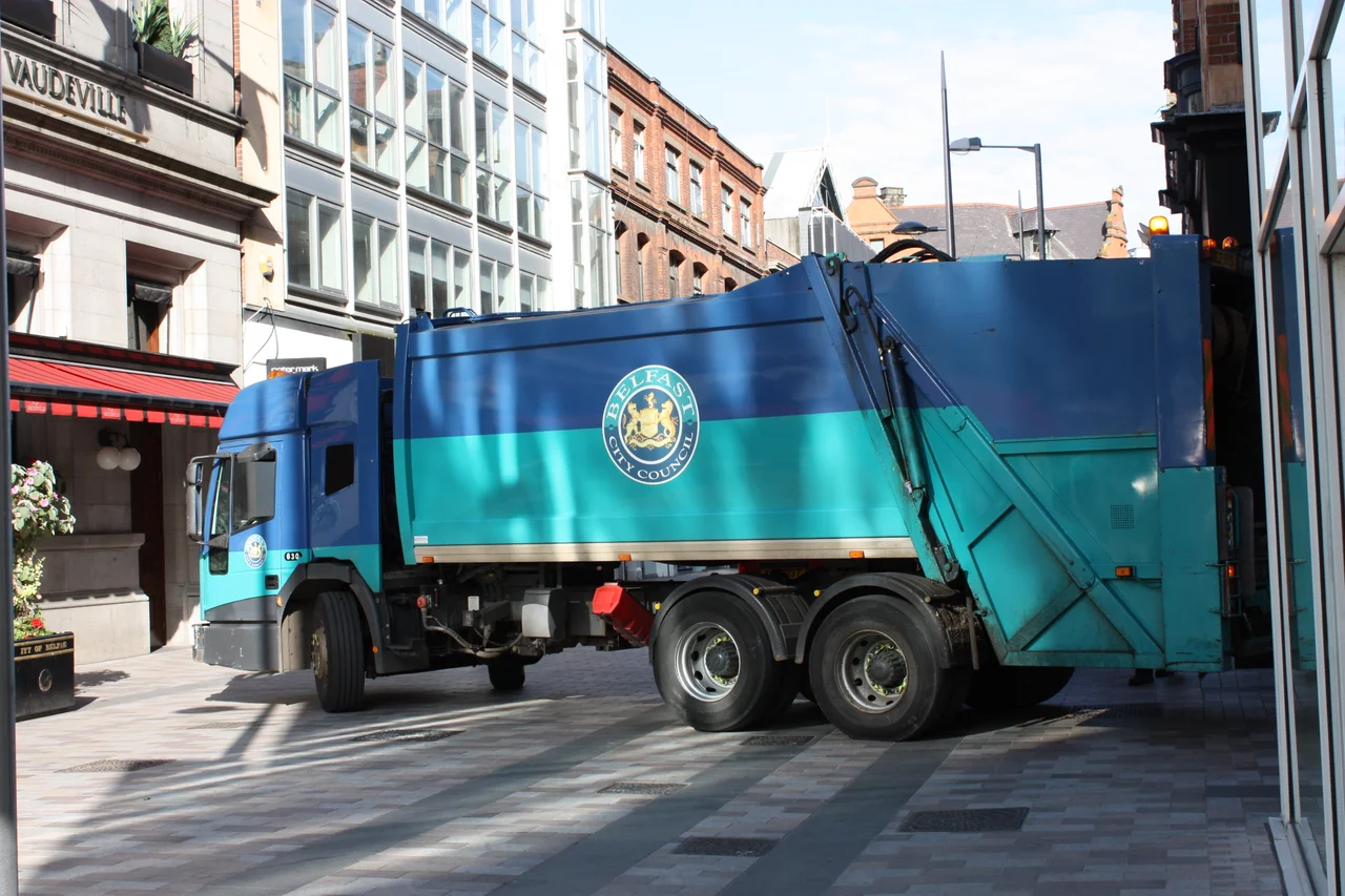 Belfast City Council bin lorry in Arthur Street, Belfast, Northern Ireland, October 2009