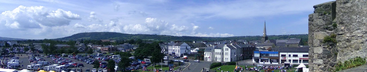 Panorama of Carrickfergus from Carrickfergus Castle. In the distance is Knockagh Hill.