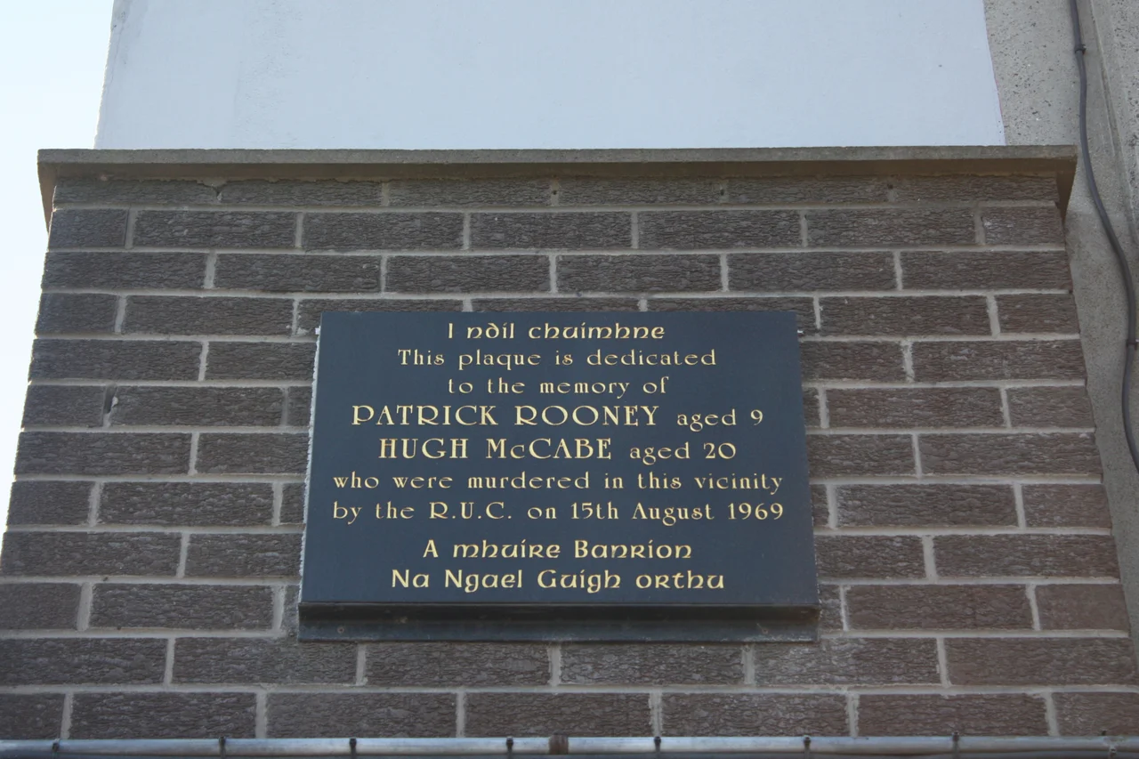 Plaque on Divis Tower, Divis Street, Belfast, Northern Ireland, May 2011