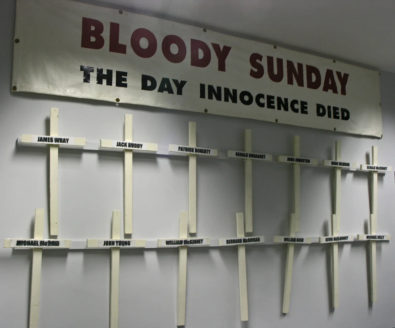Banner and Crosses carried by the families of the Bloody Sunday victims on the annual commemoration march.