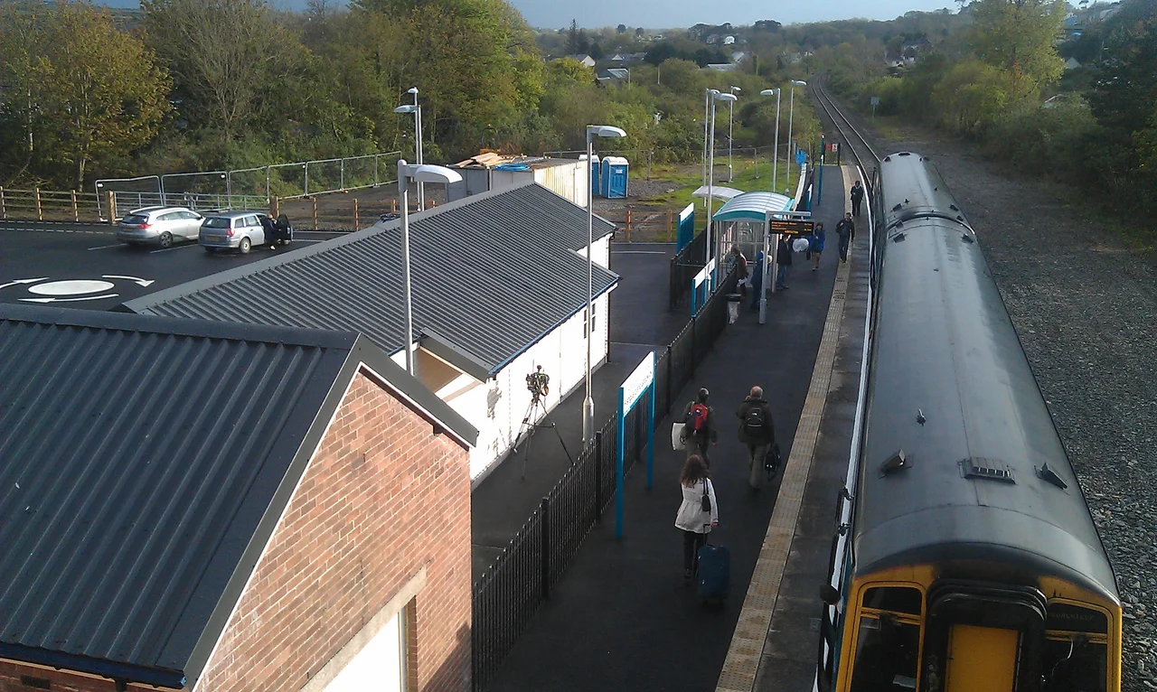 Class 153 'Super Sprinter' unit, 153353 calls at Fishguard & Goodwick station on Monday 14th May 2012. This unit was working the 09:56 service from Fishguard Harbour, and this was this first time this service called at Fishguard & Goodwick since reopenning (the 4th service eastbound from Fishguard Harbour to do so).