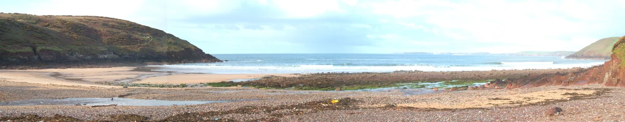 Panoramic composite of Manorbier beach looking out to sea