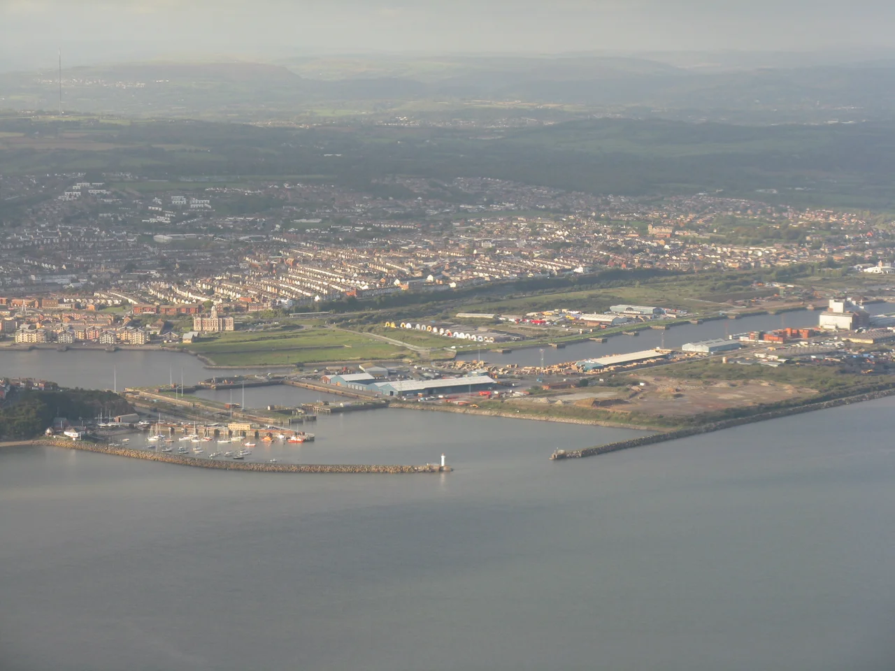 The Entrance Channel to Barry Harbour with Barry town and the docks beyond