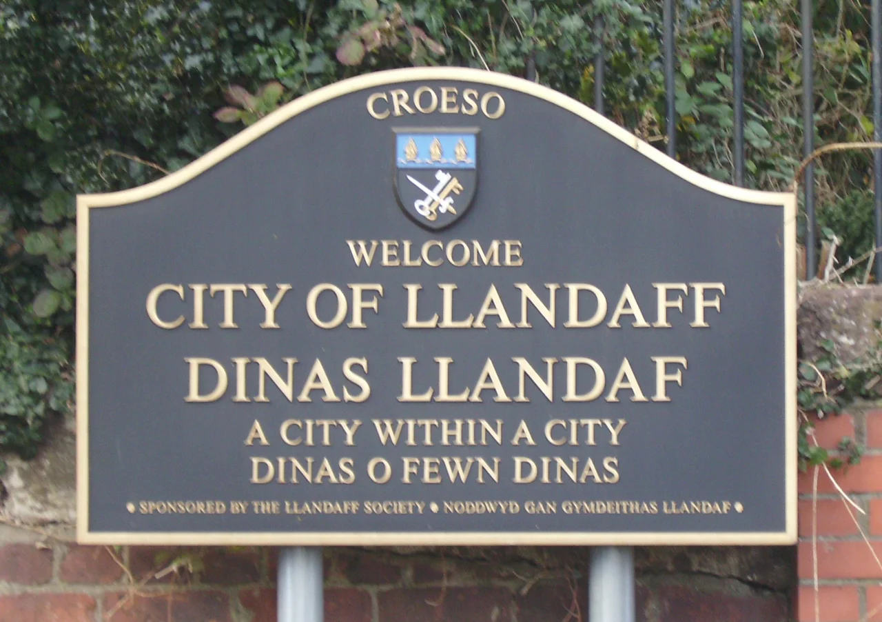 City of Llandaff sign, Llandaff, Cardiff, Wales.