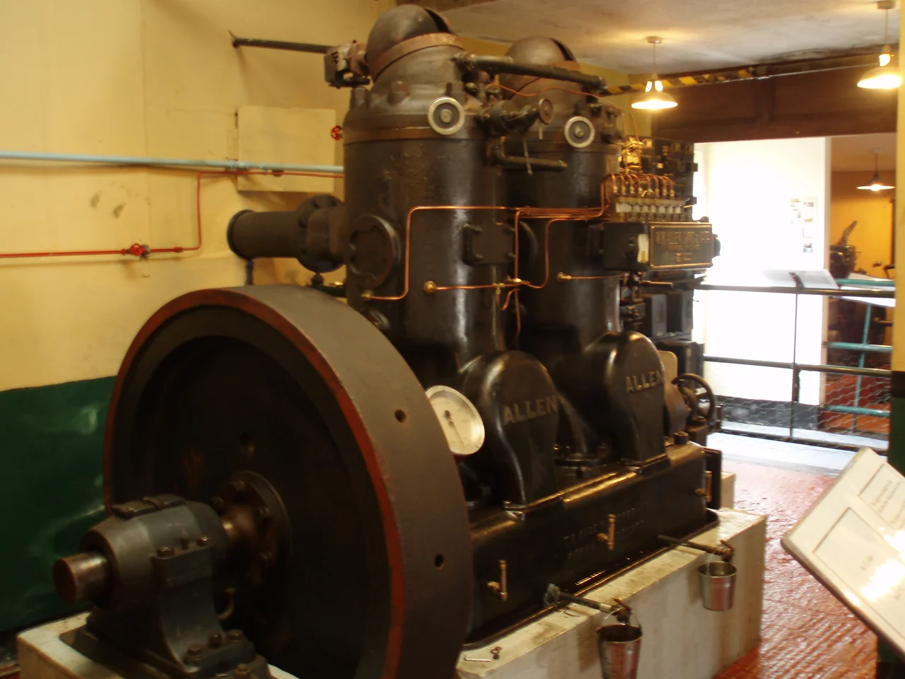 A 2-cylinder 70BHP hot-bulb engine built by W.H. Allen & Sons, 1923. The engine is on display at the Internal Fire Museum of Power, Tangygroes, Wales, UK.