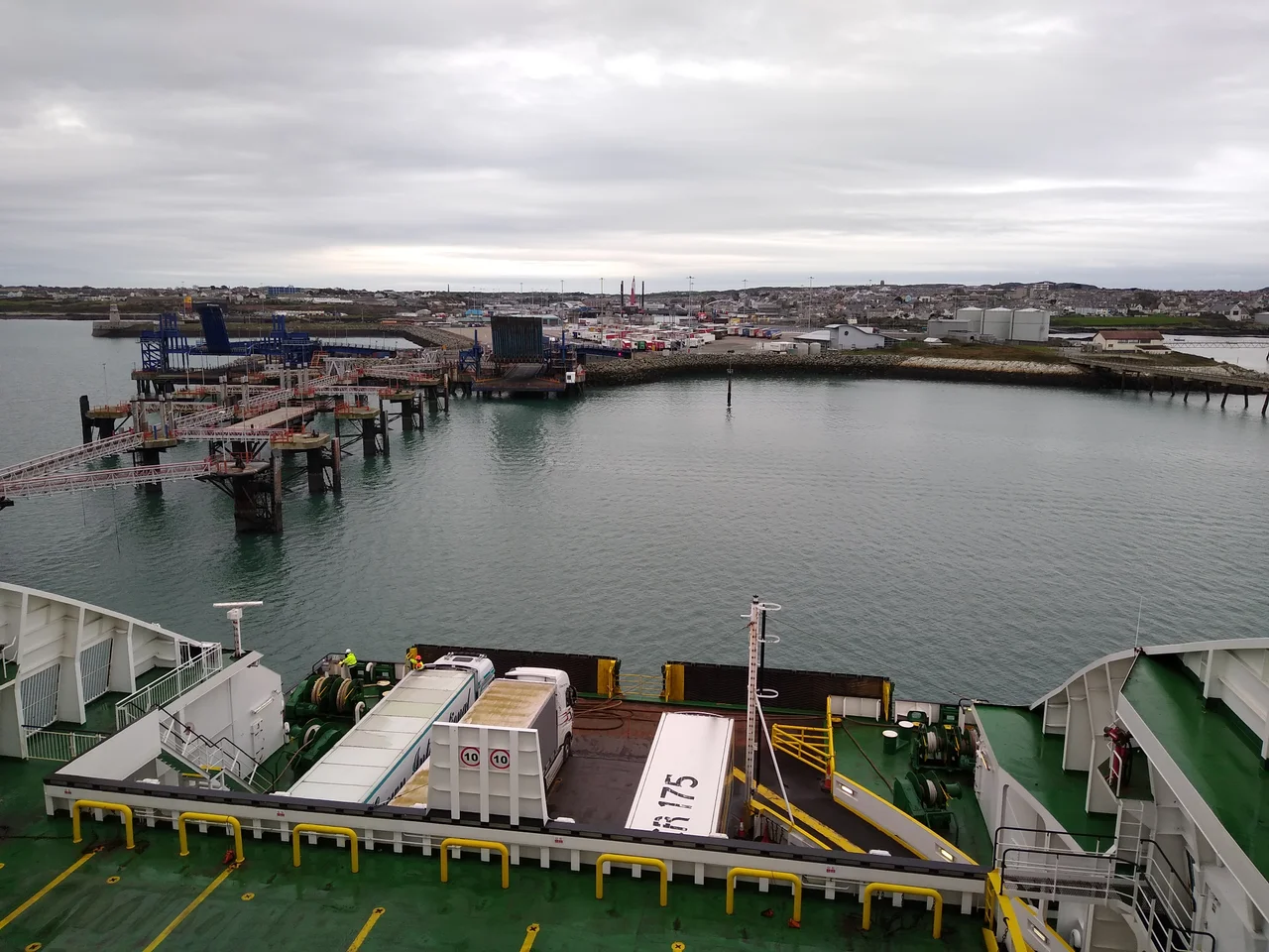 Salt Island, Anglesey, seen from an arriving ship, the MV Ulysses (2000).