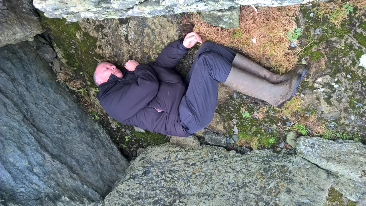 Trefignath, large adult in first tomb, fetal position