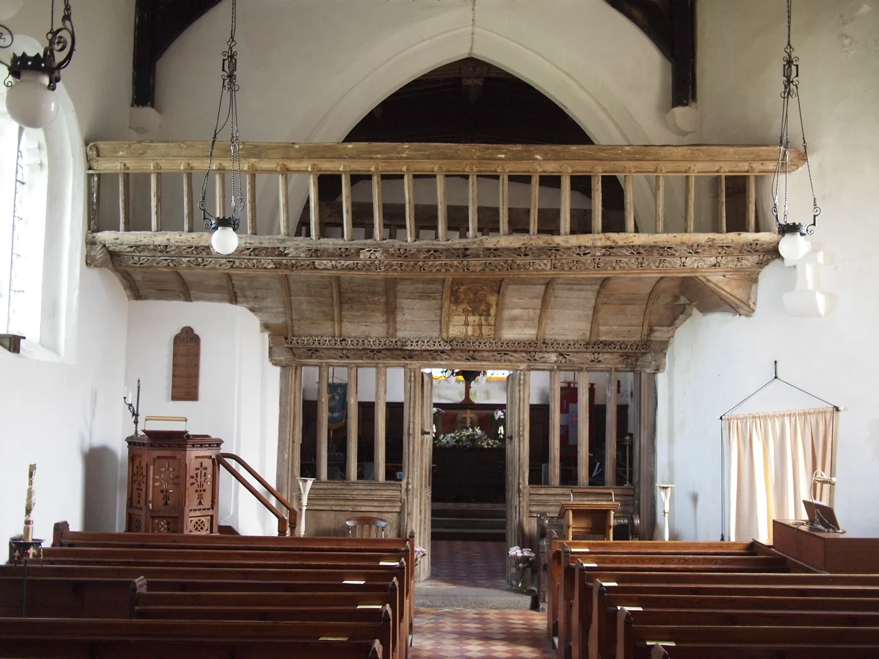 Fifteenth-century rood screen and loft in St Eilian's Church, Llaneilian, Anglesey, Wales