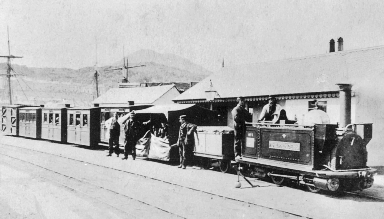 Ffestiniog Railway George England locomotive "The Princess" with passenger train at Porthmadog harbour station