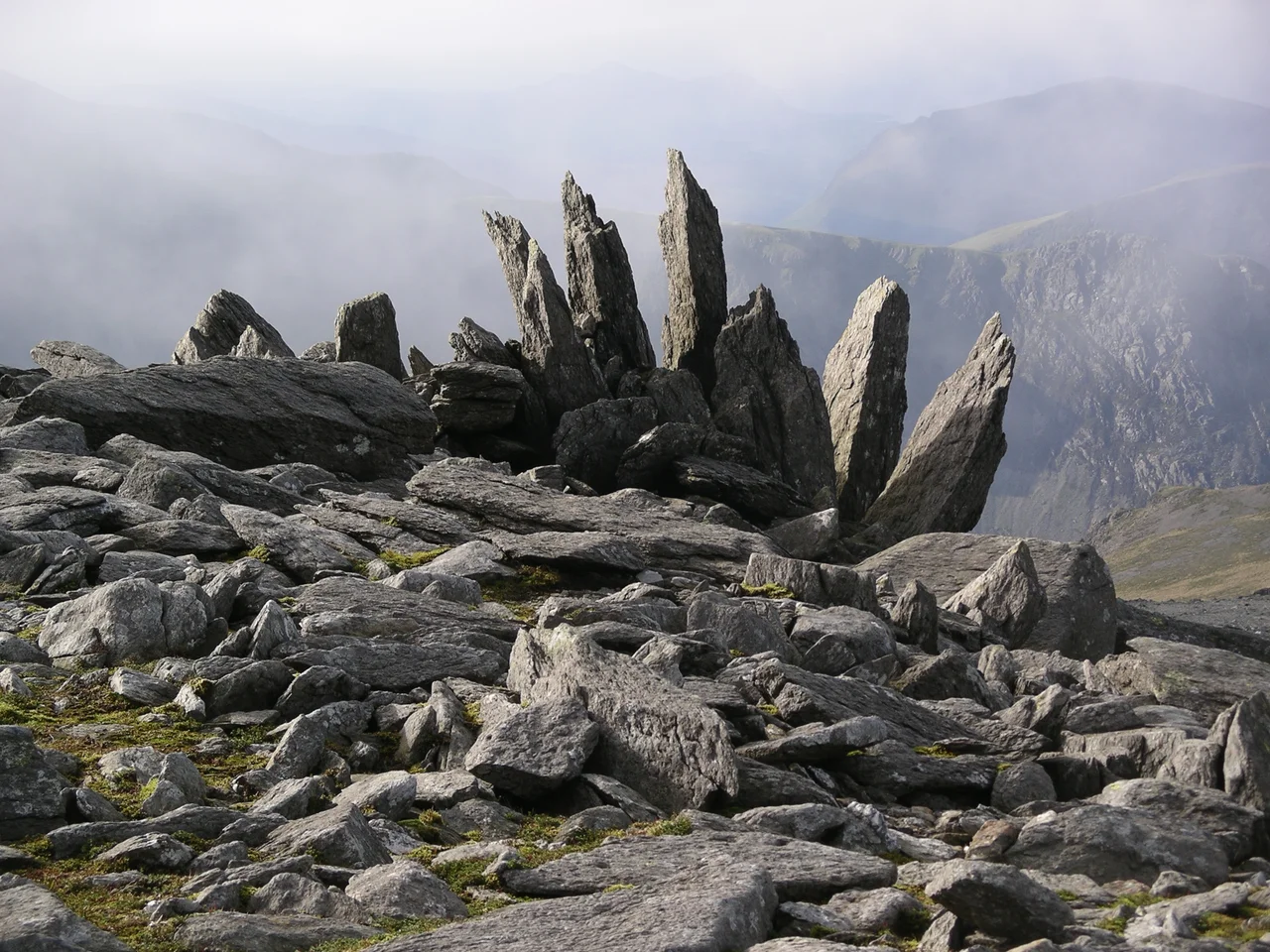 Rock formations near the summit of Glyder Fawr in Snowdonia