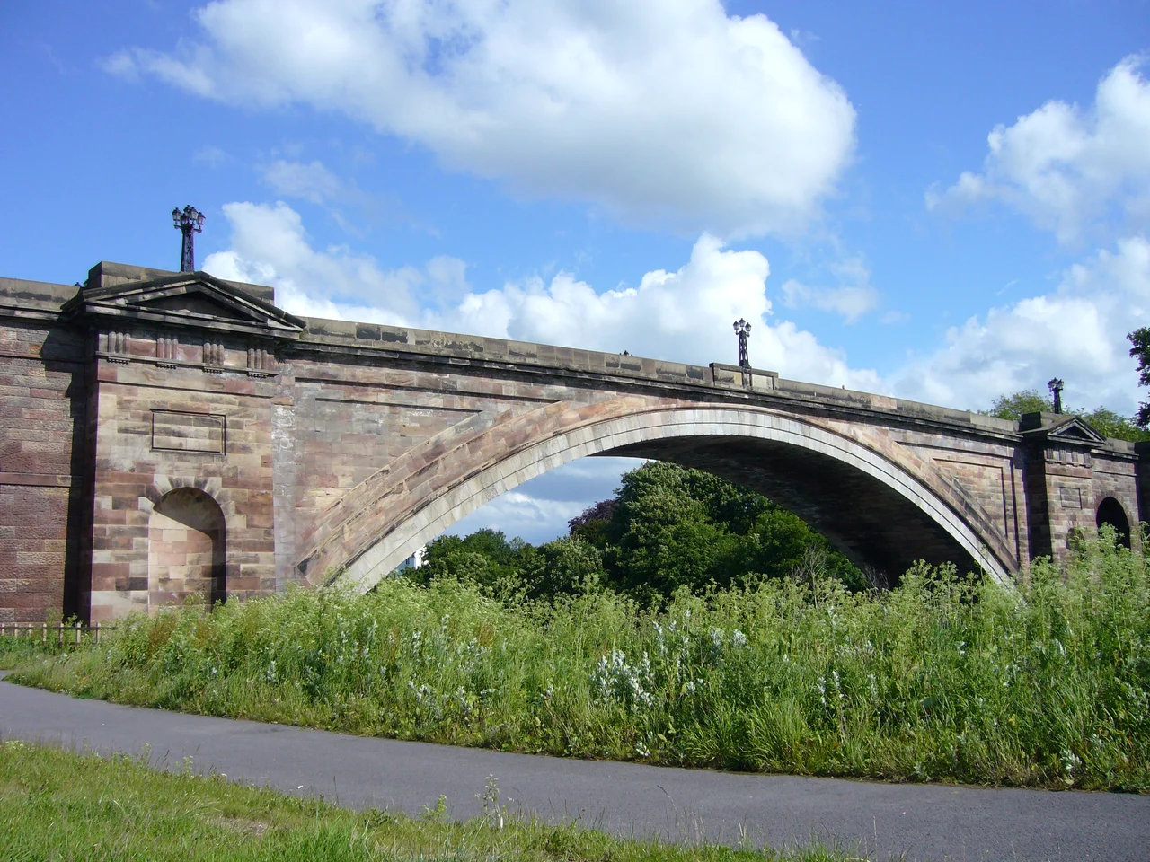 View of the Grosvenor Bridge in Chester. Photo was taken from the North bank of the River Dee.