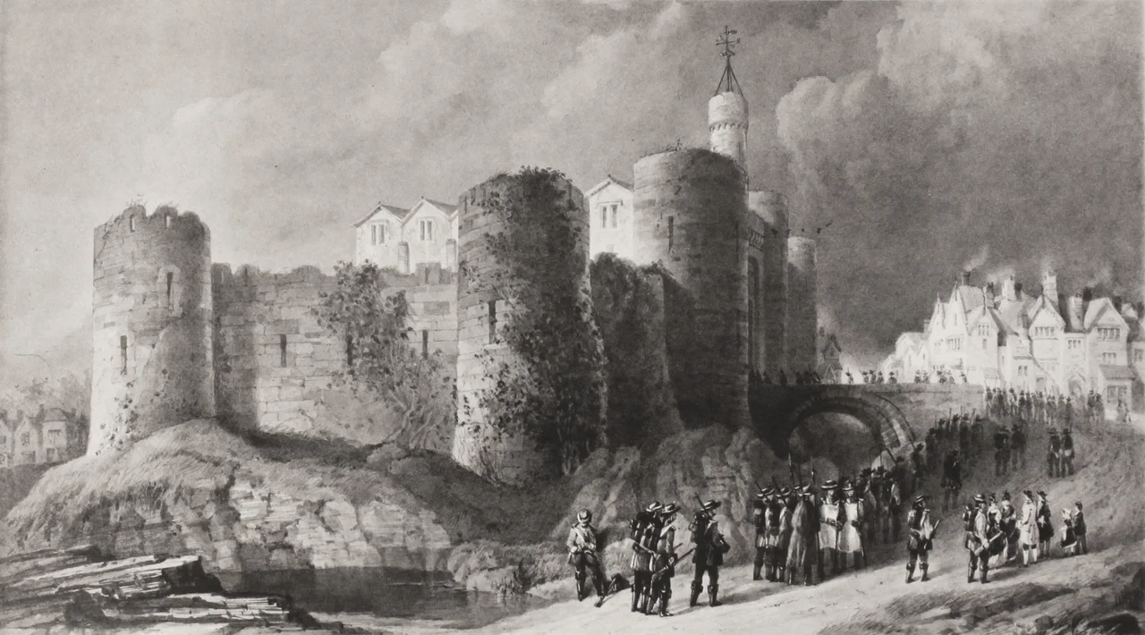 Painting published in 1878 of Liverpool Castle. Intended to be how the castle looked in 1689, with the arrival of William III's army shown.