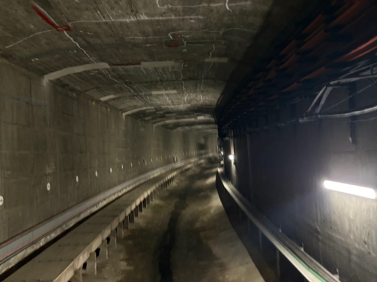 Originally intended as a tramway, "Central Avenue" (as called by the engineers) is an additional path built underneath the main road deck during construction. It was disused until after the Mont Blanc tunnel fire in 1999, where, following an investigation by the EU, emergency refuges were built into the area.