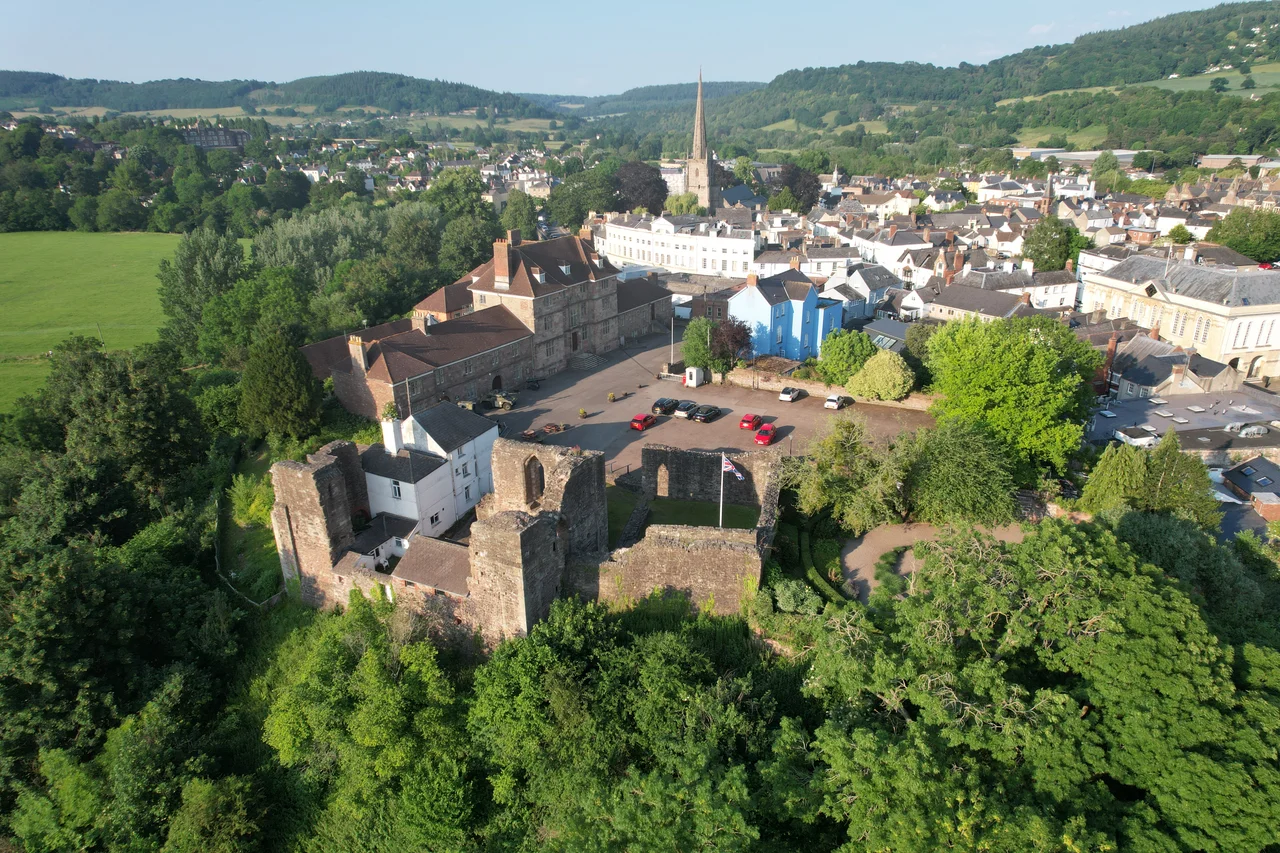 Aerial photo of Monmouth Castle and Museum taken from the west.