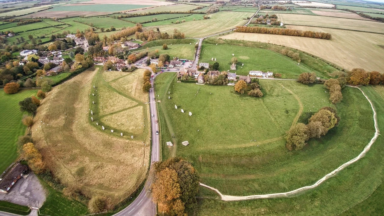 Avebury stone circles, full view from south
